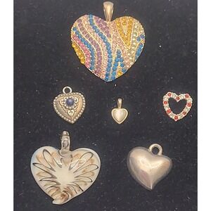 Vintage  Heart Pendant Lot Mixed Materials And Styles